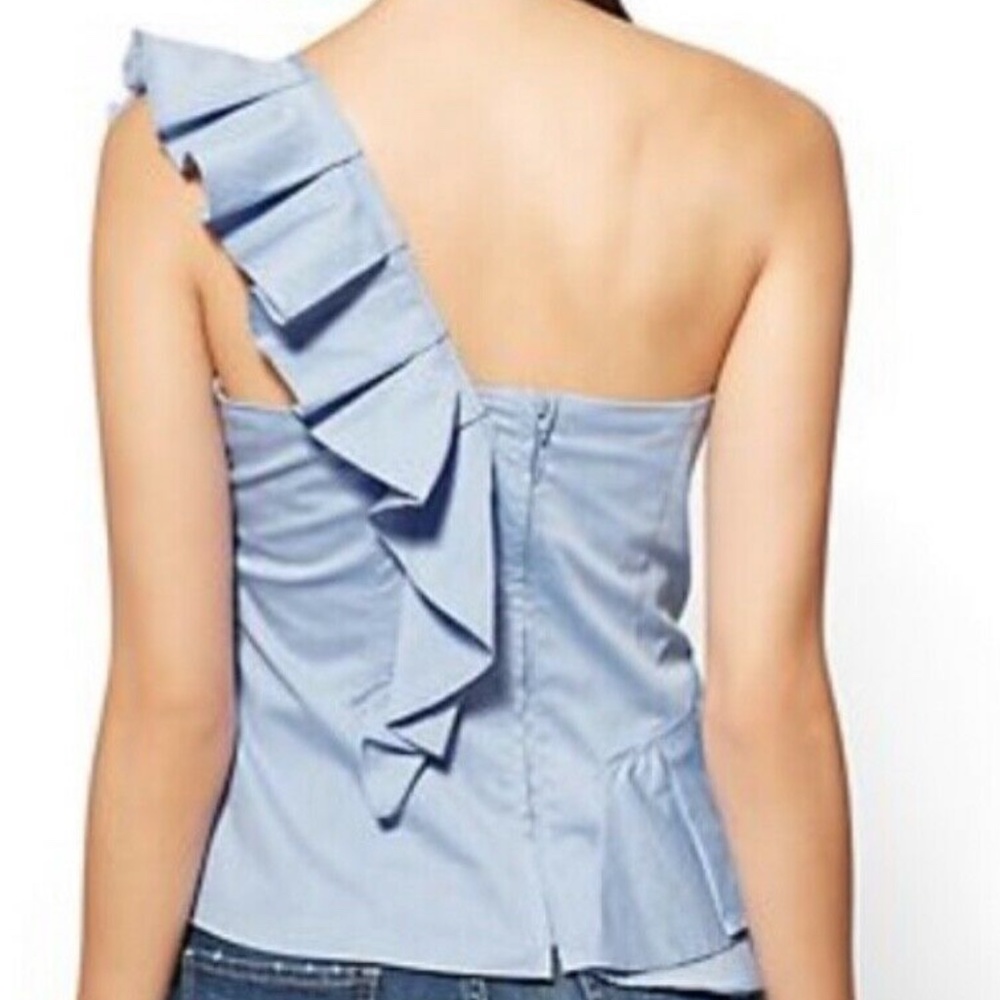 NY&CO chambray one shoulder top Sz L - Picture 2 of 8